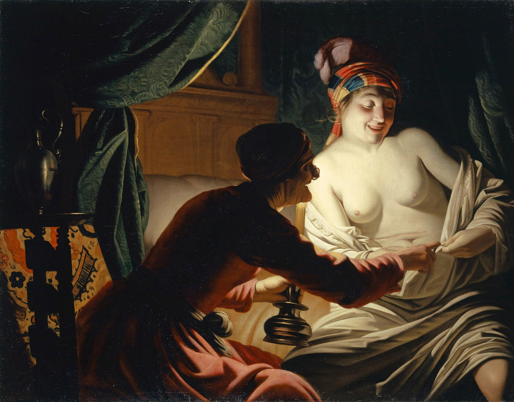 La chasse aux puces à la lumière d'une bougie - Gerrit van Honthorst image 1 reproduction de peinture à l’huile