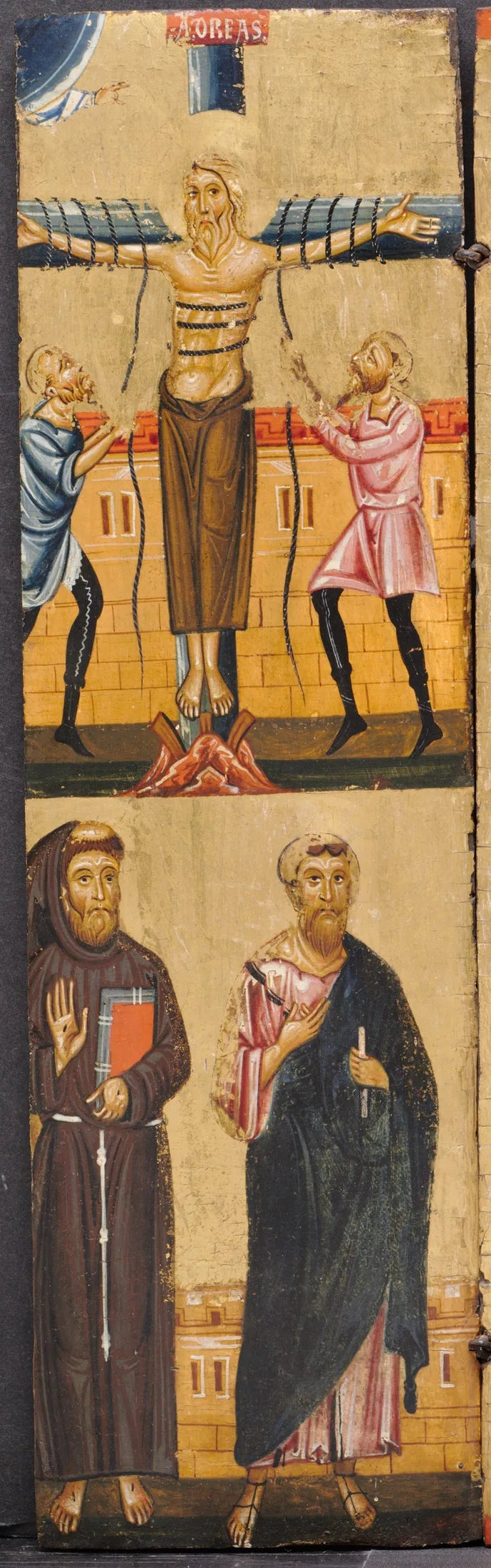 Die Kreuzigung des heiligen Andreas, mit dem heiligen Franziskus und dem heiligen Paulus unten - Berlinghiero Berlinghieri