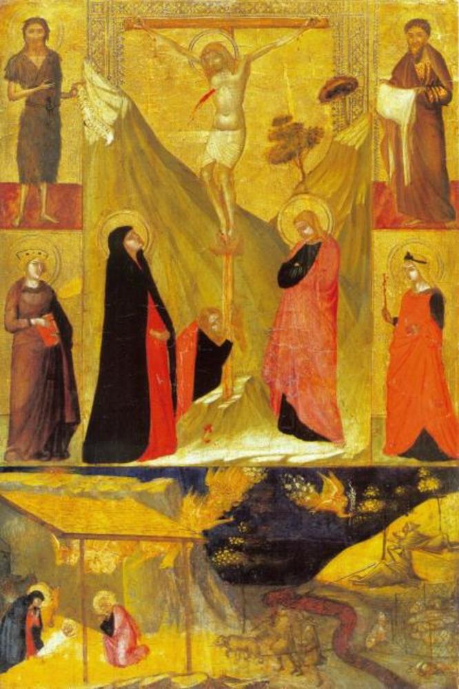 Die Kreuzigung, die Geburt und die Heiligen - Ambrogio Lorenzetti