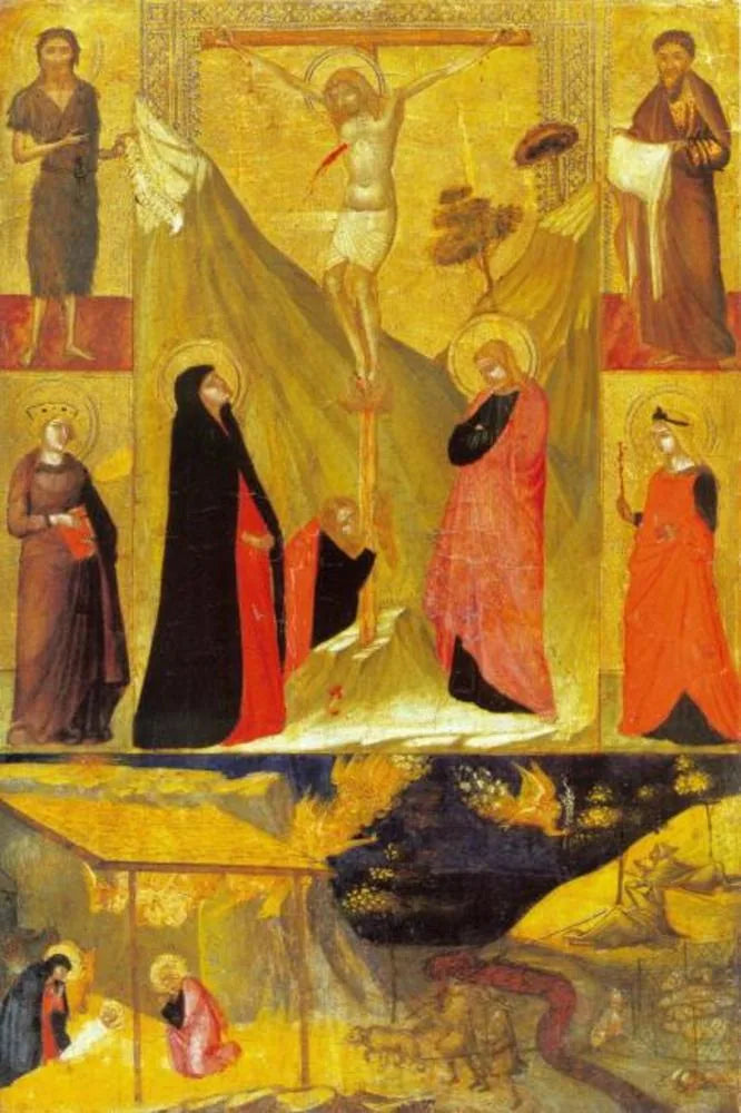 Die Kreuzigung, die Geburt und die Heiligen - Ambrogio Lorenzetti