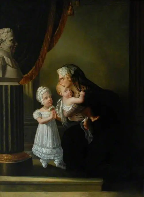 Die Herzogin von Berry und ihre beiden Kinder beim Gebet vor einem Büste ihres Ehemanns - François Gérard