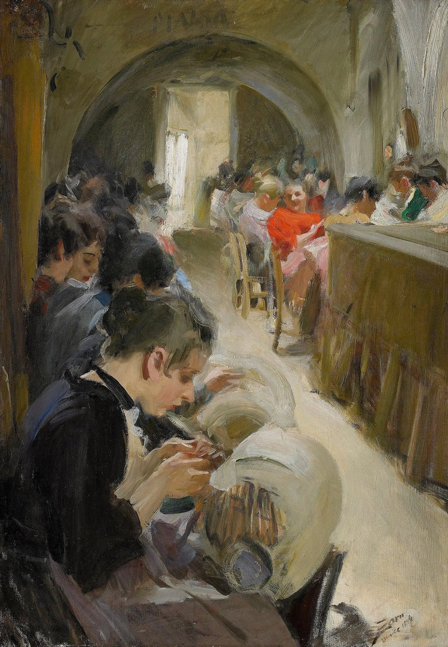 La fabrication de la dentelle à Venise - Anders Zorn image 1 copie de tableau peinte à la main