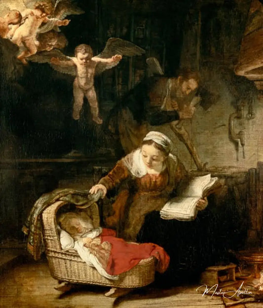 La famille sacrée avec les anges (détail) - Rembrandt van Rijn - Reproductions de tableaux et peintures haut de gamme