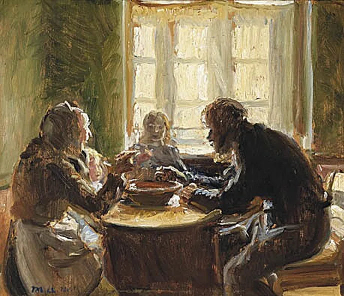 Die Familie Wollesen sitzt am Tisch. – Michael Peter Ancher