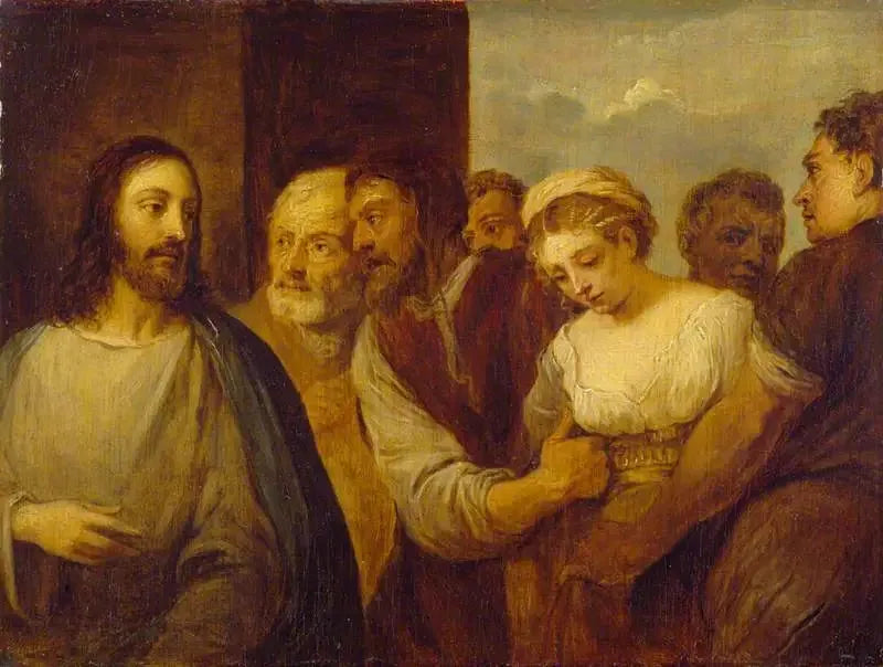Die ehebrecherische Frau (Nachbildung nach Titian) - David Teniers der Jüngere