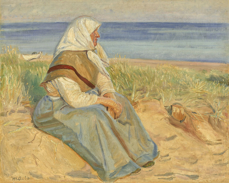 Die Frau eines Fischers sitzt in den Dünen von Skagen. – Michael Peter Ancher