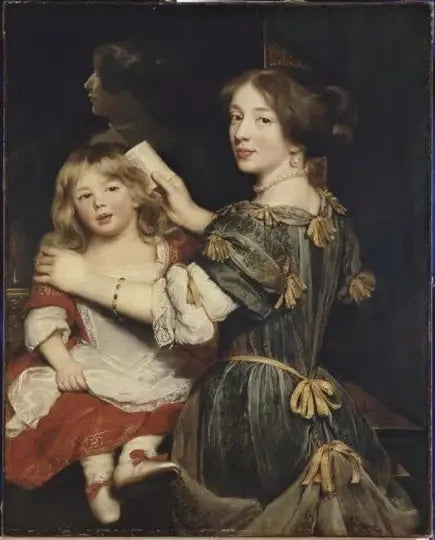 Das älteste Mädchen des Künstlers, das ihren Bruder frisiert - Claude Lefèbvre