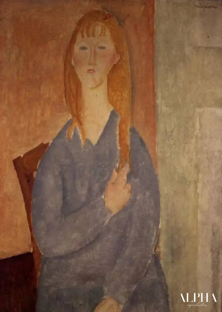 La fille en robe bleue - Amadeo Modigliani - Reproductions de tableaux et peintures haut de gamme