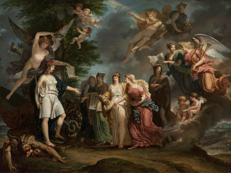 Frankreich triumphierend, das die Wissenschaften und Künste inmitten des Krieges ermutigt - Charles Meynier
