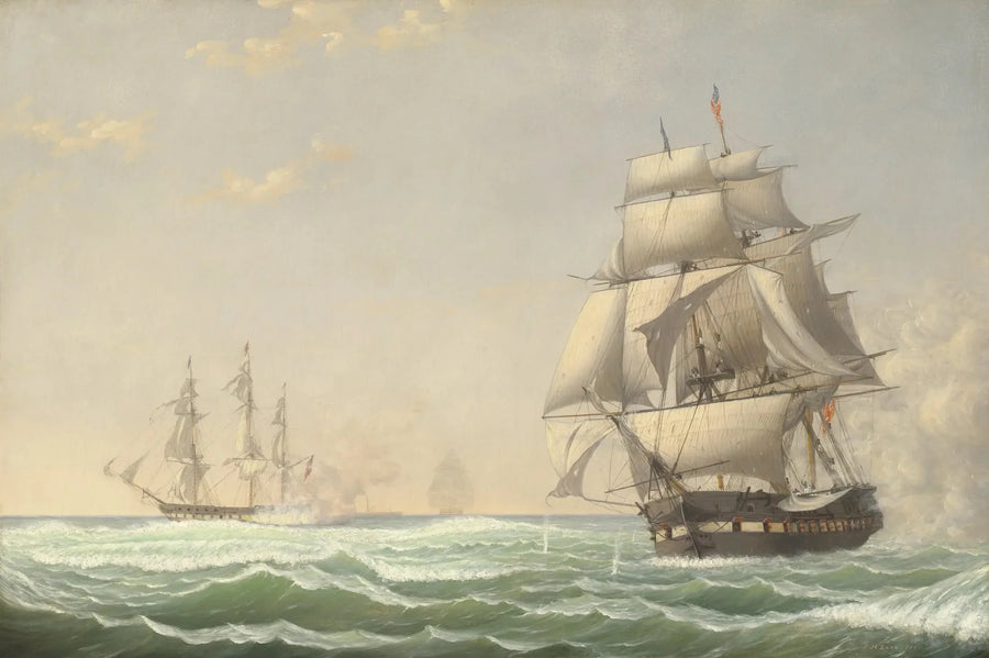 Die amerikanische Fregatte „President“ im Gefecht mit der britischen Flotte, 1815 - Fitz Henry Lane
