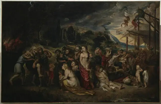 Der Flug des Aeneas nach dem Brand von Troja - Peter Paul Rubens