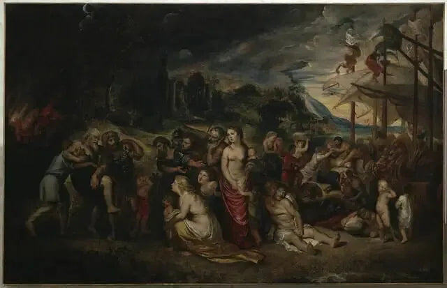 Der Flug des Aeneas nach dem Brand von Troja - Peter Paul Rubens
