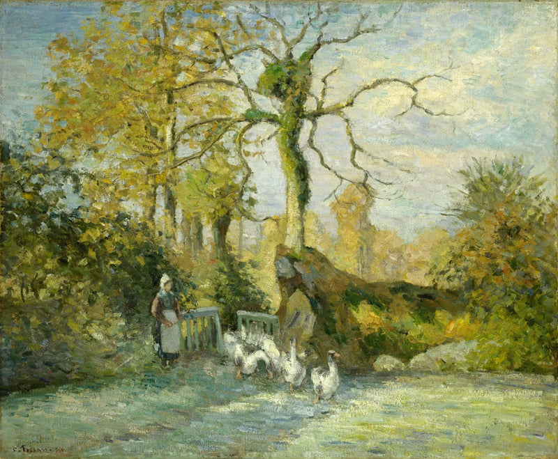 Die Gänsehüterin in Montfoucault (Weißer Frost) - Camille Pissarro