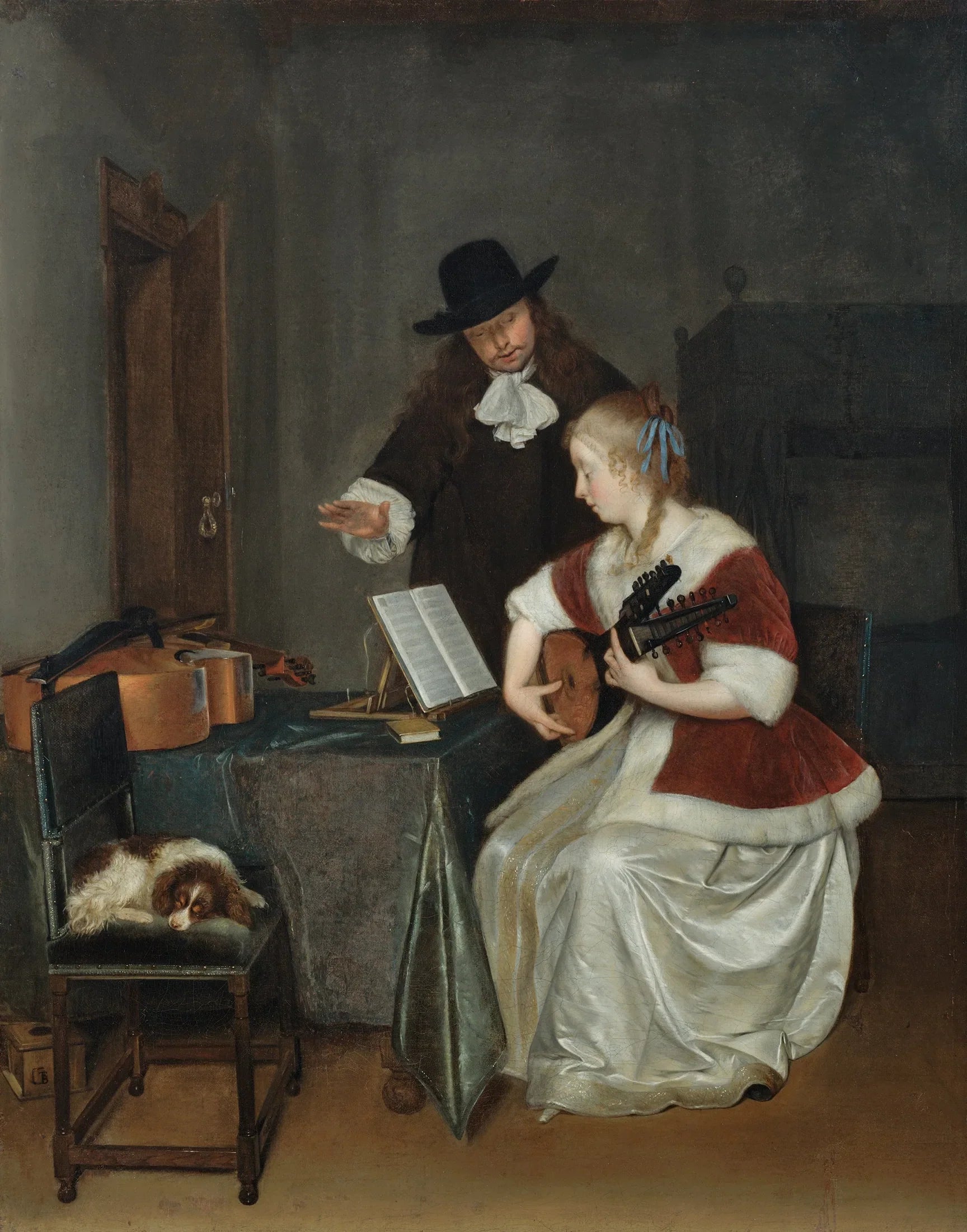 La leçon de musique - Gerard ter Borch image 1 copie peinte à la main à l’huile