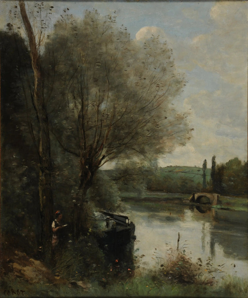 Die Lesende am bewaldeten Ufer - Jean-Baptiste Camille Corot