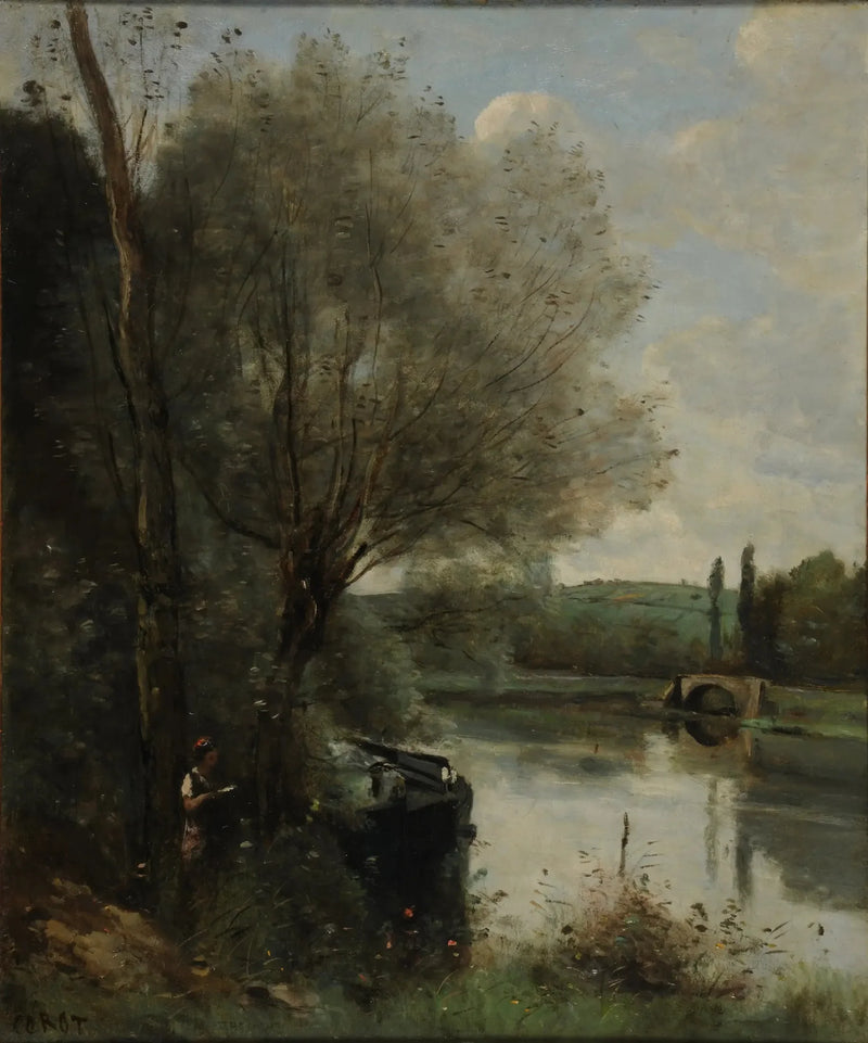 Die Lesende am bewaldeten Ufer - Jean-Baptiste Camille Corot