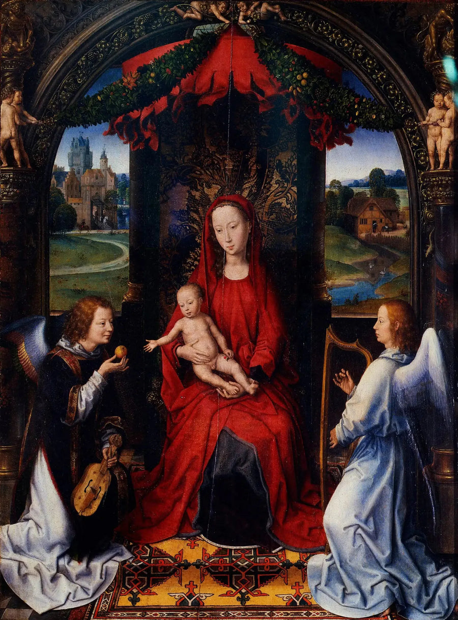 Die Madonna mit dem Kind und zwei Musikengel - Hans Memling