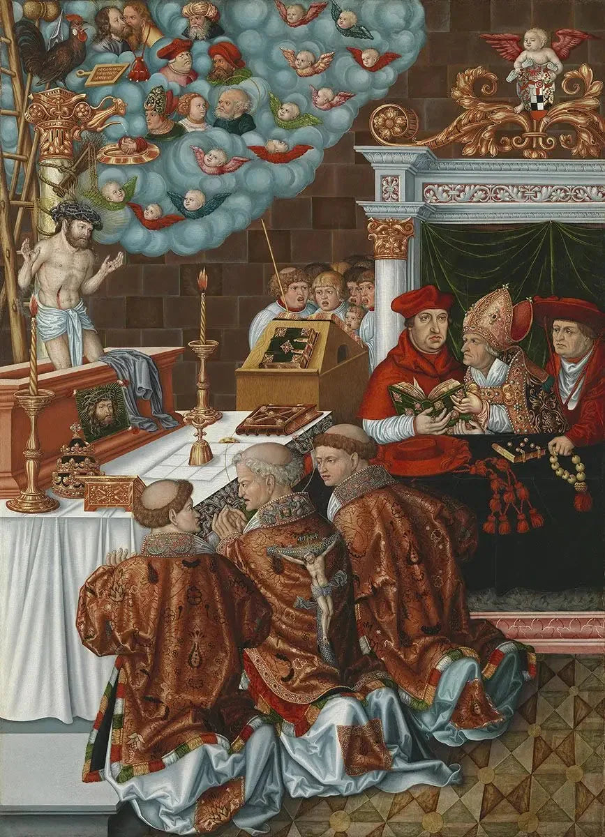 La messe de saint Grégoire avec le cardinal Albrecht de Brandebourg - Lucas Cranach the Elder image 1 reproduction réalisée par Alpha Reproduction