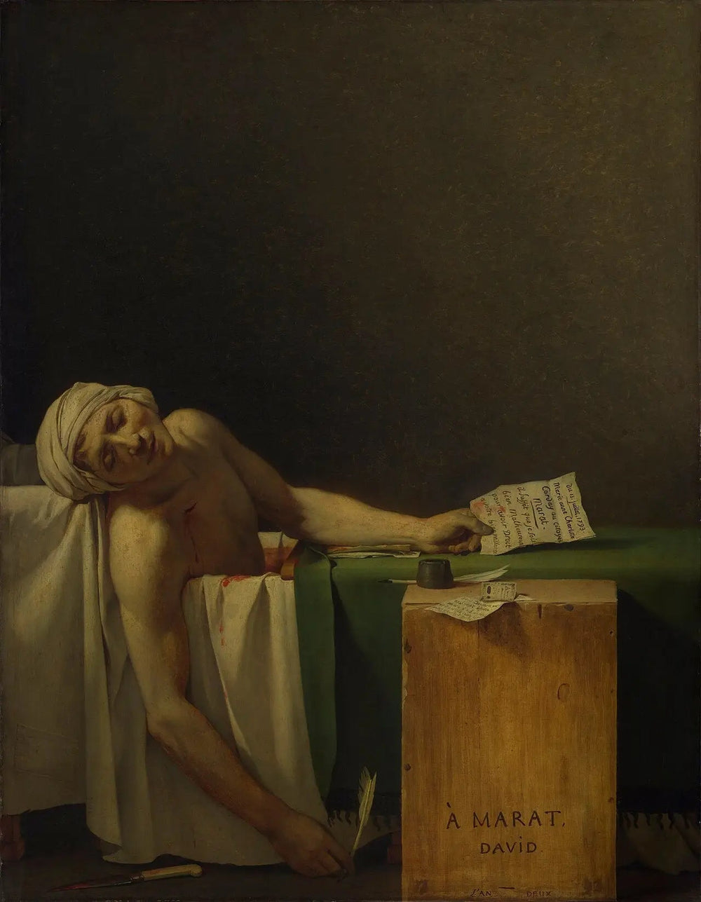 La Mort de Marat - Jacques-Louis David image 1 copie peinte à la main à l’huile