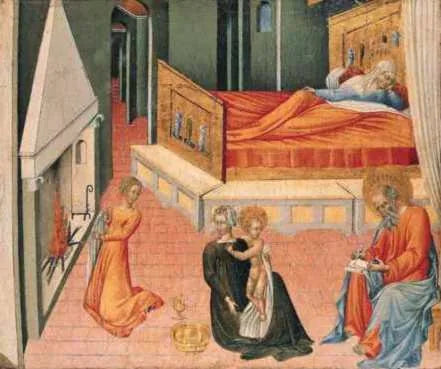 Die Geburt des heiligen Johannes der Täufer: Flügeltafel - Giovanni di Paolo