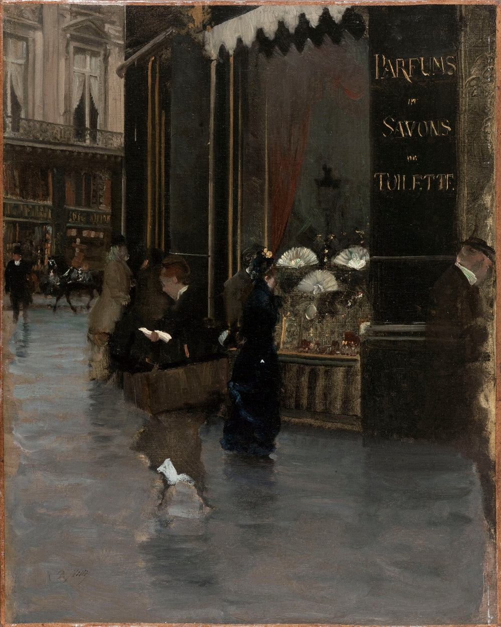 La parfumerie Violet, à l'angle du boulevard des Capucines et de la rue Scribe - Giuseppe De Nittis image 1 tableau peint à l’huile sur toile