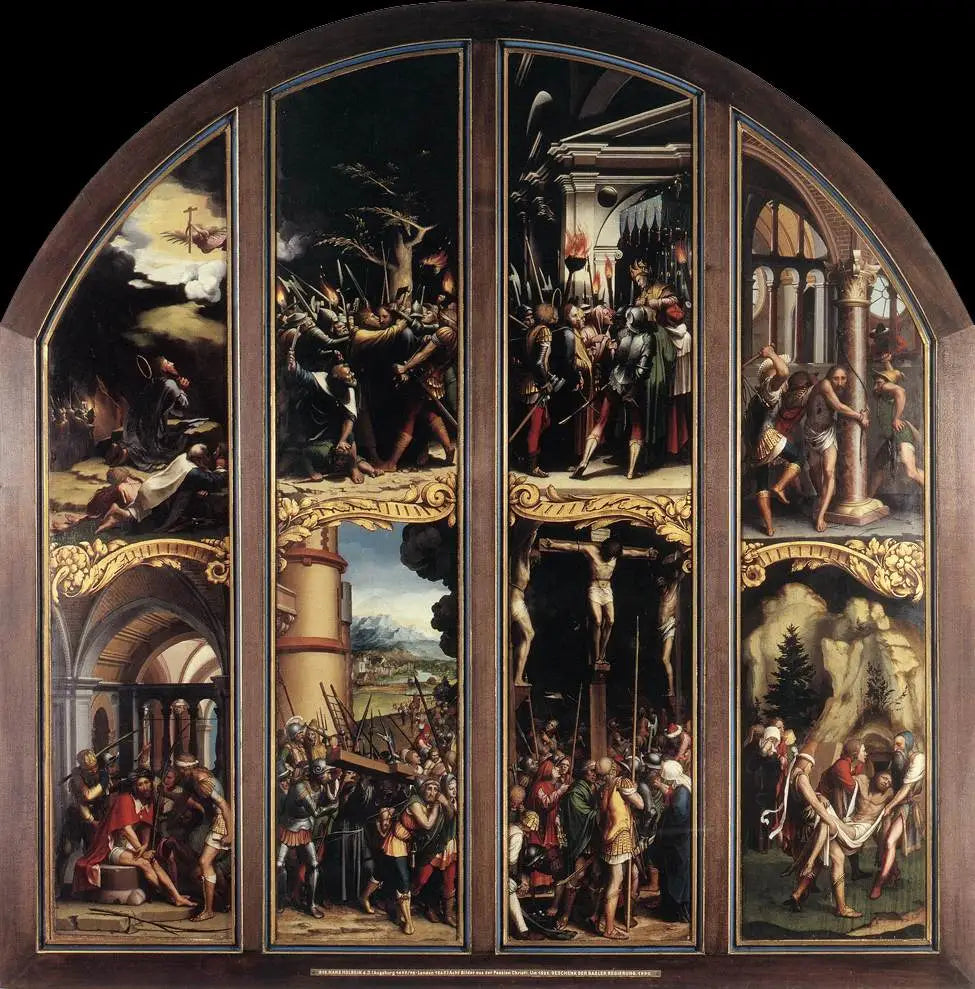 La Passion du Christ: Au jardin des oliviers, L’arrestation du Christ, Le Christ devant Caïphe, La flagellation, Le couronnement d’épines, Le portement de croix, La crucifixion, La mise au tombeau - Hans Holbein le Jeune image 1 tableau peint à l’huile sur toile