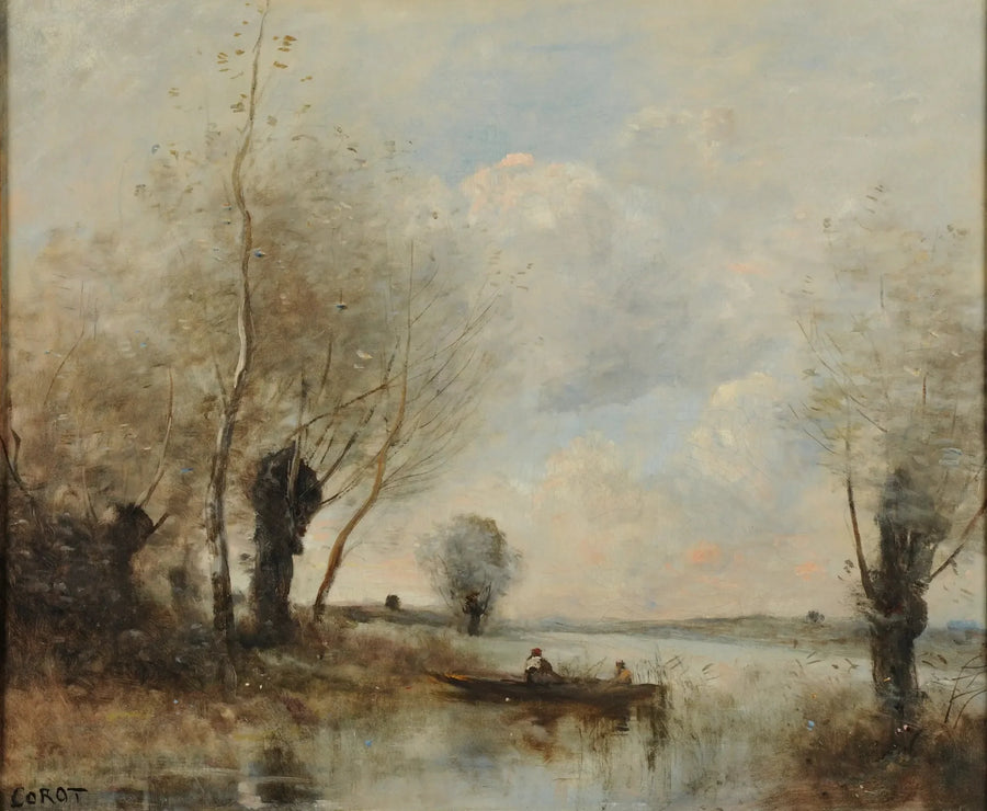 Die Fischerei mit dem Boot bei den Weiden - Jean-Baptiste Camille Corot