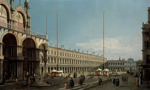 Der Platz San Marco, Venedig, Blick auf die Procuratie Nuove und die Kirche San Geminiano vom Campo di San Basso - Canaletto