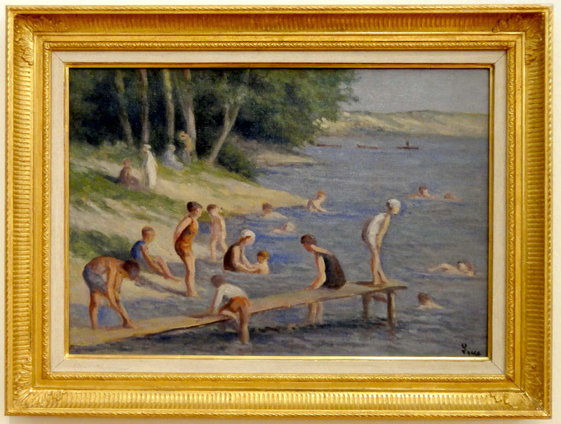 Der Strand von Méricourt, Baden - Maximilien Luce