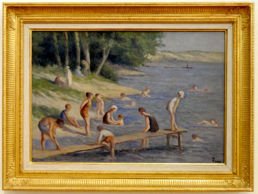 Der Strand von Méricourt, Baden - Maximilien Luce