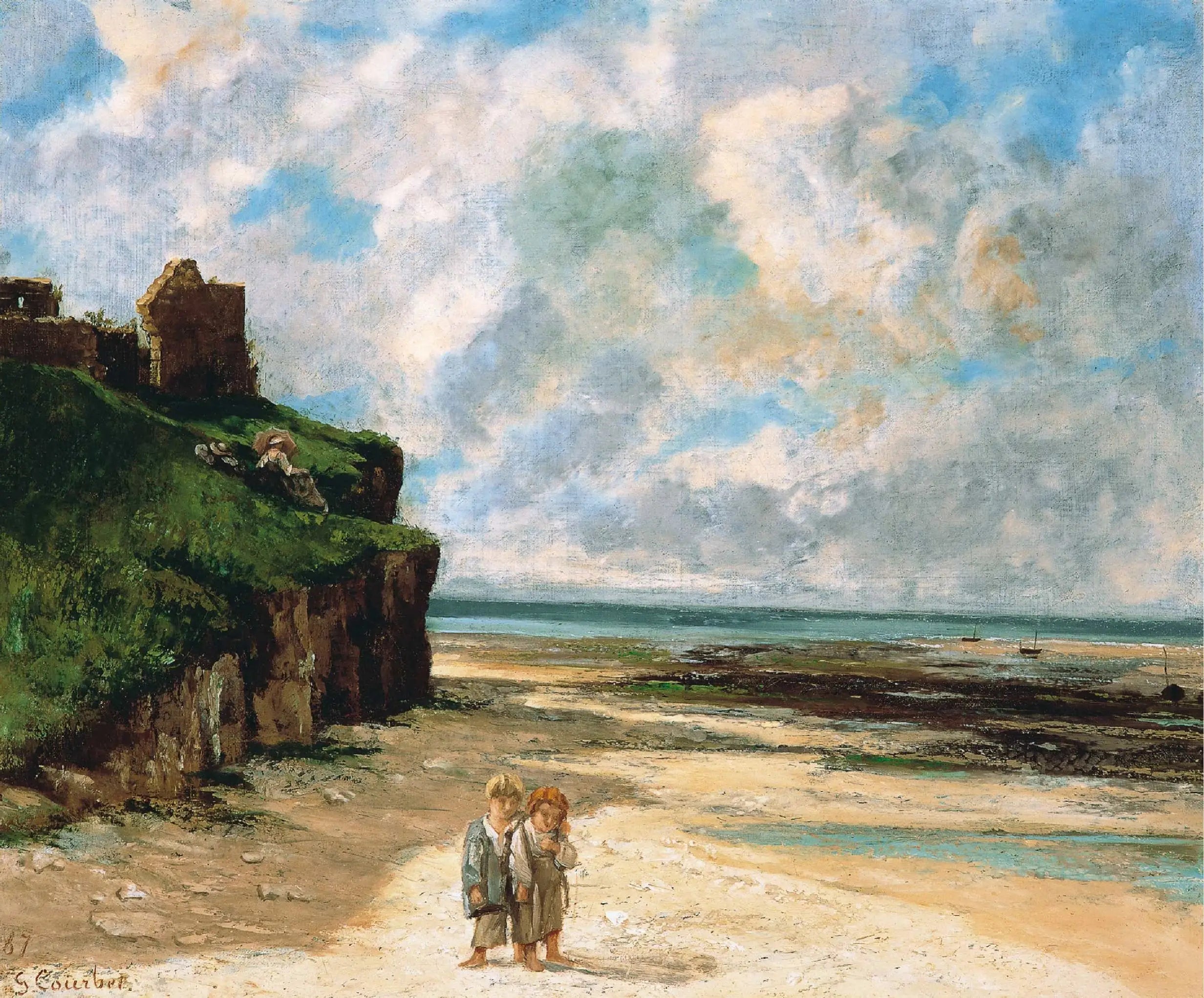 La plage de Saint-Aubin-sur-Mer - Gustave Courbet image 1 reproduction de peinture à l’huile