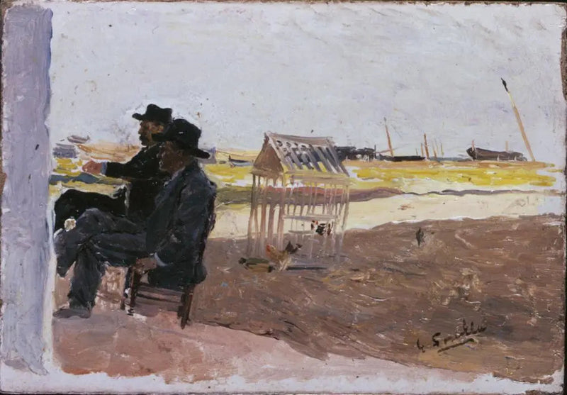 Der Strand, Valencia (Zwei sitzende Männer) - Joaquín Sorolla