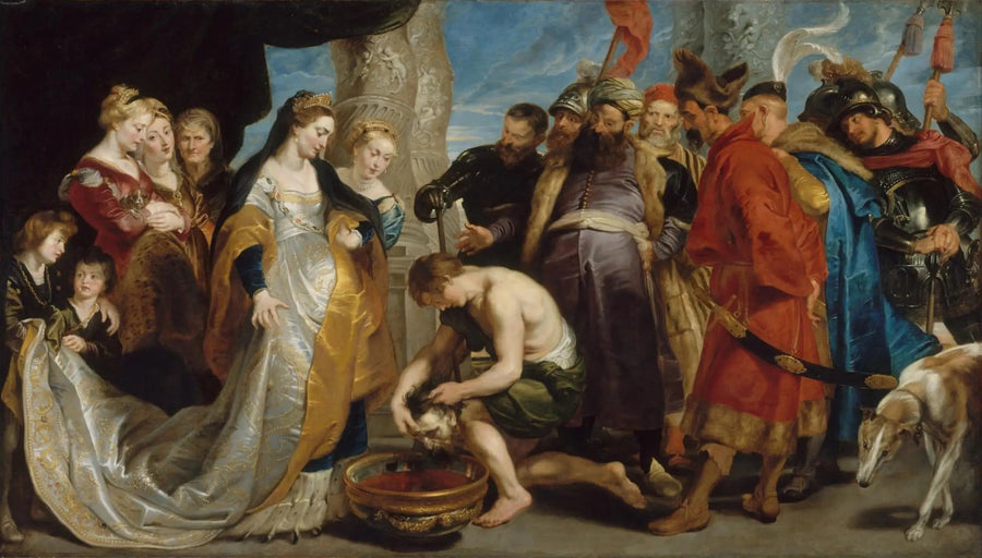 Die Königin Thomyris taucht den Kopf von Cyrus in eine Vase voller Blut - Peter Paul Rubens