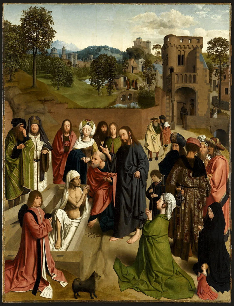 Die Auferstehung Lazares, mit einem Ehepaar als Spender und ihrer Tochter - Geertgen tot Sint Jans