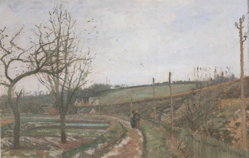 Die Straße am Eisenbahnrand, Schneeeffekt - Camille Pissarro