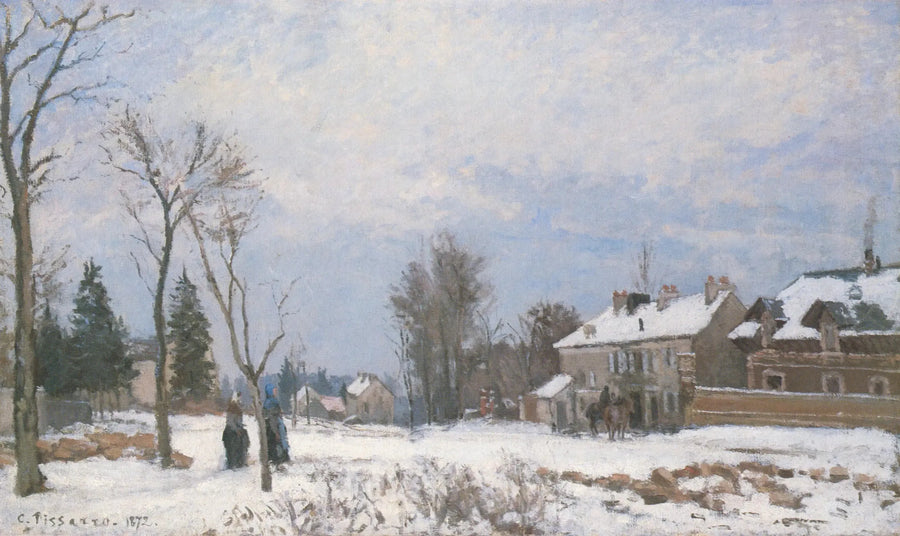 Die Straße von Versailles nach Saint-Germain, Louveciennes, Schneeeffekt - Camille Pissarro