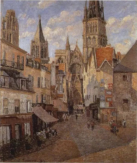 Die Straße des Lebensmittelgeschäfts in Rouen, späten Nachmittag - Camille Pissarro