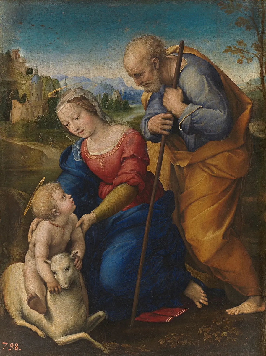 La Sainte Famille à l'agneau - Raphaël Sanzio image 1 reproduction artisanale de tableau