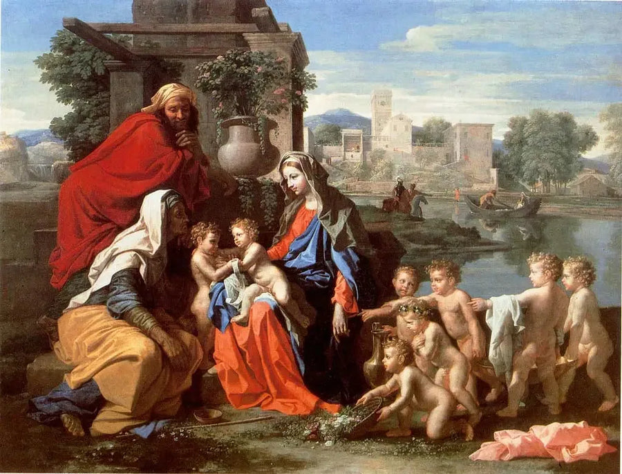 Die Heilige Familie mit der heiligen Elisabeth, dem kleinen heiligen Johannes und Putti - Nicolas Poussin