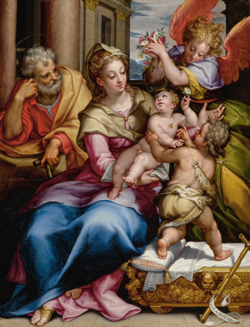 Die Heilige Familie mit Johannes dem Täufer und einem Engel - Denis Calvaert