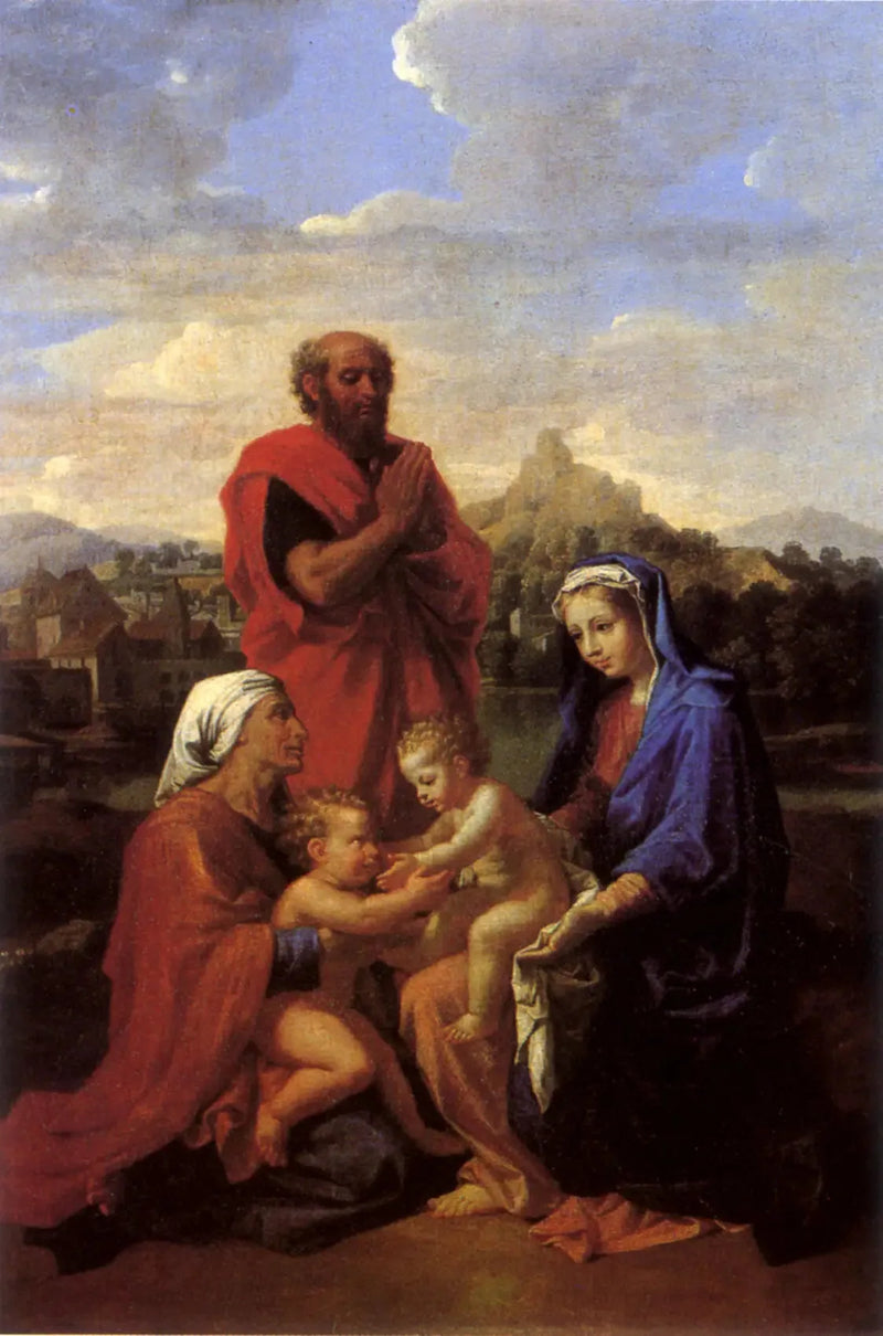 Die Heilige Familie mit dem heiligen Johannes, der heiligen Elisabeth und dem heiligen Joseph im Gebet - Nicolas Poussin