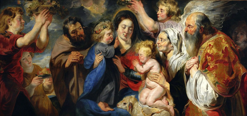 La Sainte Famille avec saint Jean, ses parents et les anges. - Jacob Jordaens image 1 copie peinte à la main à l’huile