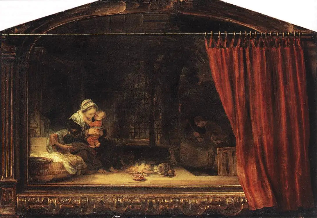 La Sainte Famille avec un rideau - Rembrandt image 1 reproduction réalisée par Alpha Reproduction