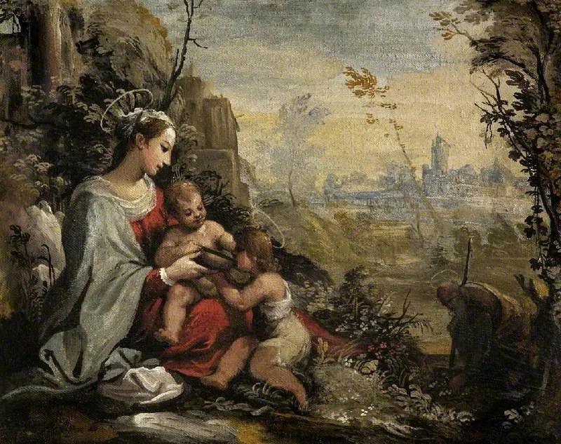 Die Heilige Familie auf der Flucht trifft den jungen Heiligen Johannes - Guercino