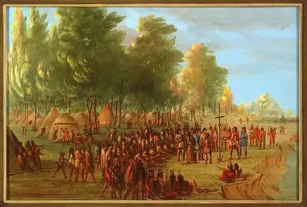 Die Halle errichtet ein Kreuz und nimmt das Gelände in Besitz. 25. März 1682 - George Catlin