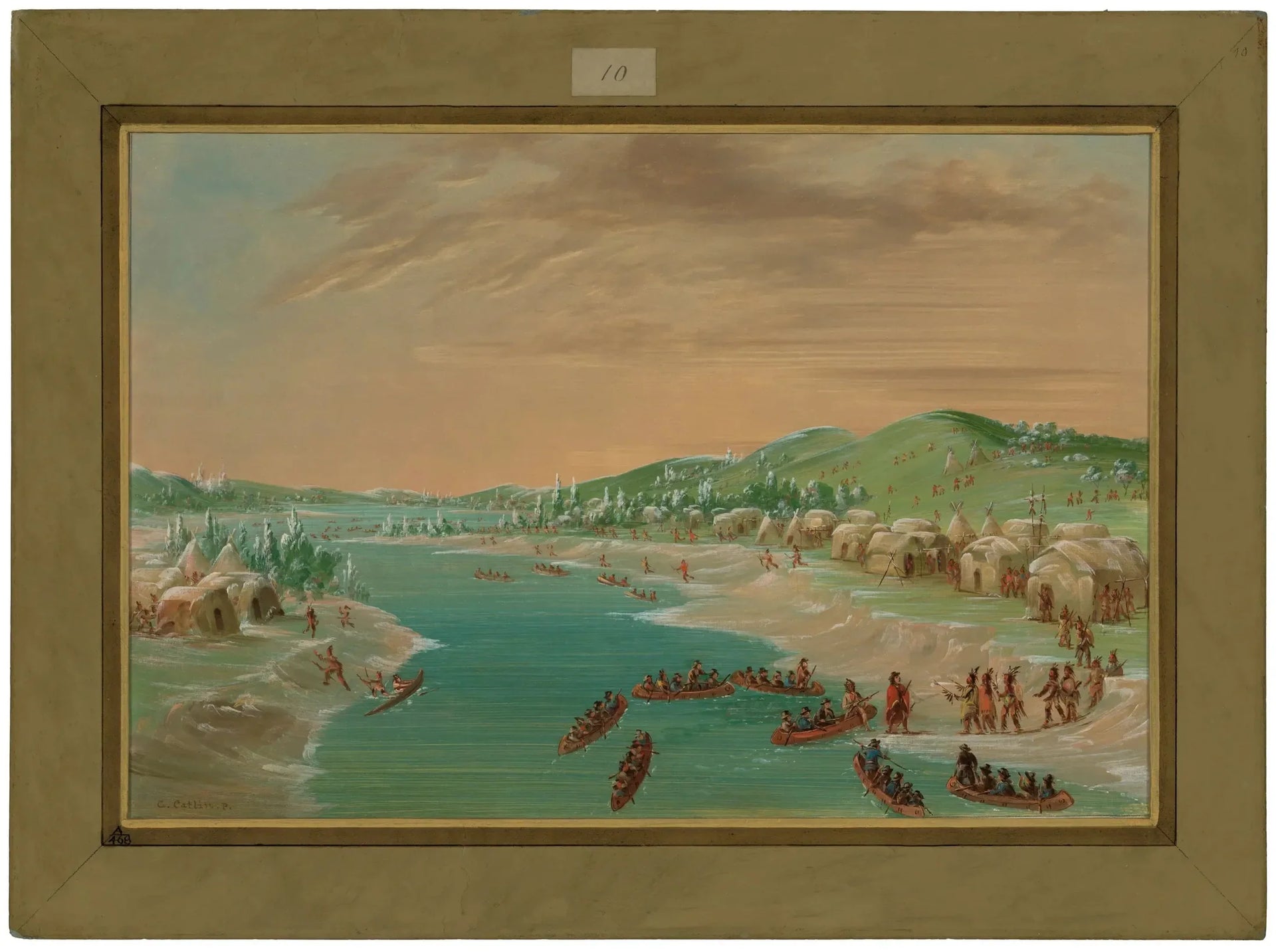 La Salle et son cortège arrivent au village des Illinois. 1er janvier 1680 - George Catlin image 1 copie peinte à la main à l’huile