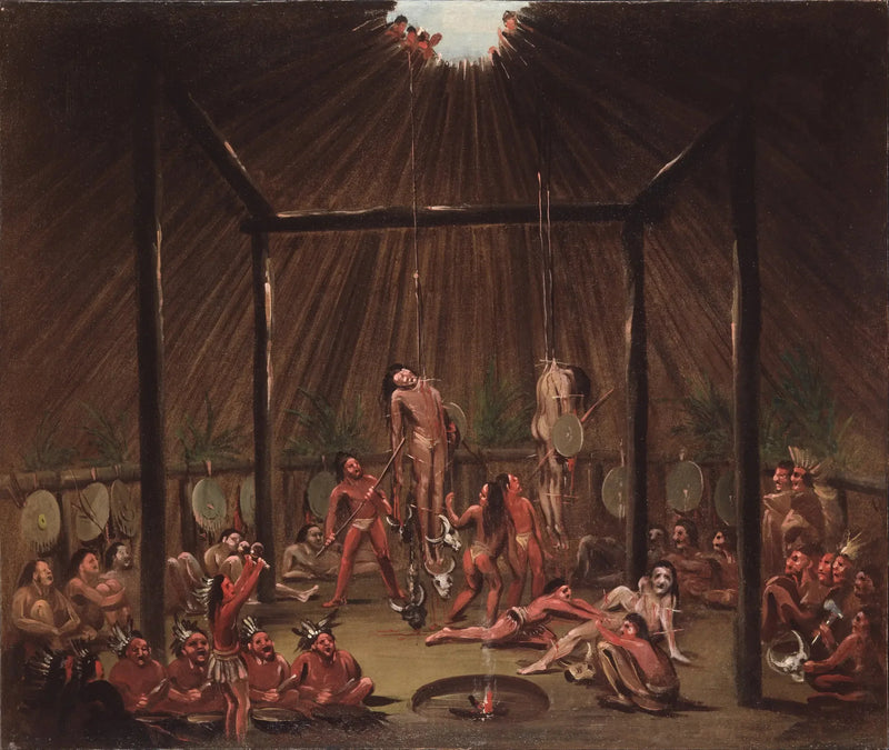 Die Szene der Schnitzerei, Mandan O-kee-pa Zeremonie - George Catlin