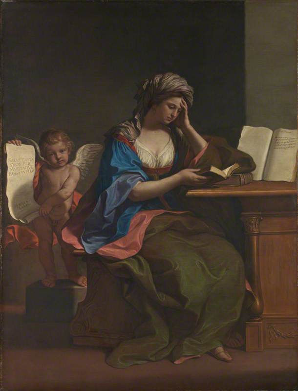 Die sibyllische Sibylle mit einem Putto - Guercino