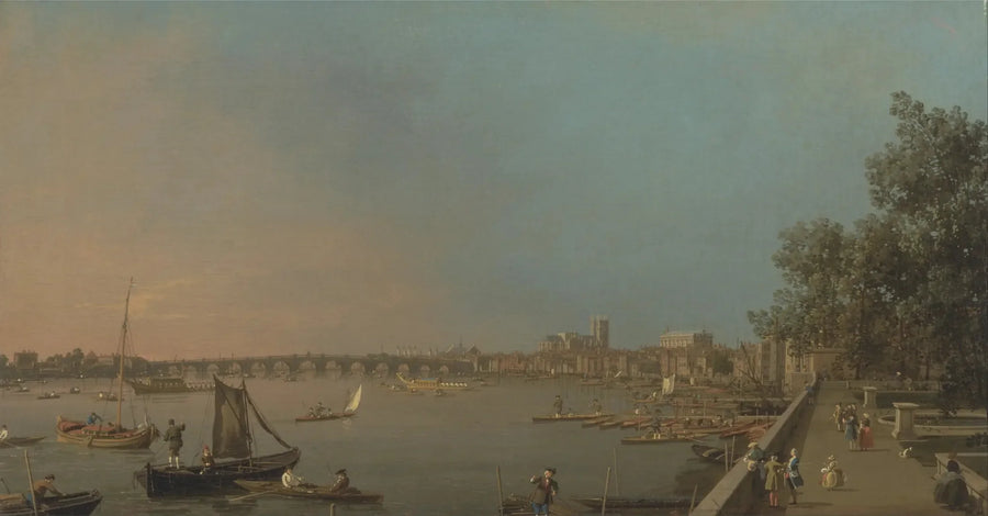 Die Tamise vom Terrasse des Hauses aus, in Richtung Westminster - Canaletto