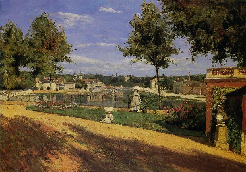 La Terrasse au bord de la Seine à Melun - Henri Rouart image 1 reproduction de peinture à l’huile